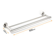 Polished Chrome 600mm Double Towel Rack Holder Stainless Steel Hanger Rail Kit V1233-6900360CR
