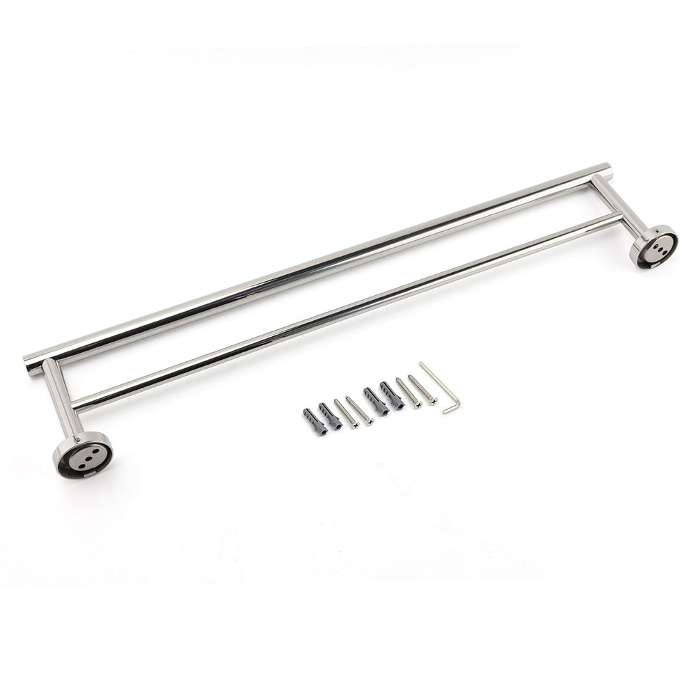 Polished Chrome 600mm Double Towel Rack Holder Stainless Steel Hanger Rail Kit V1233-6900360CR
