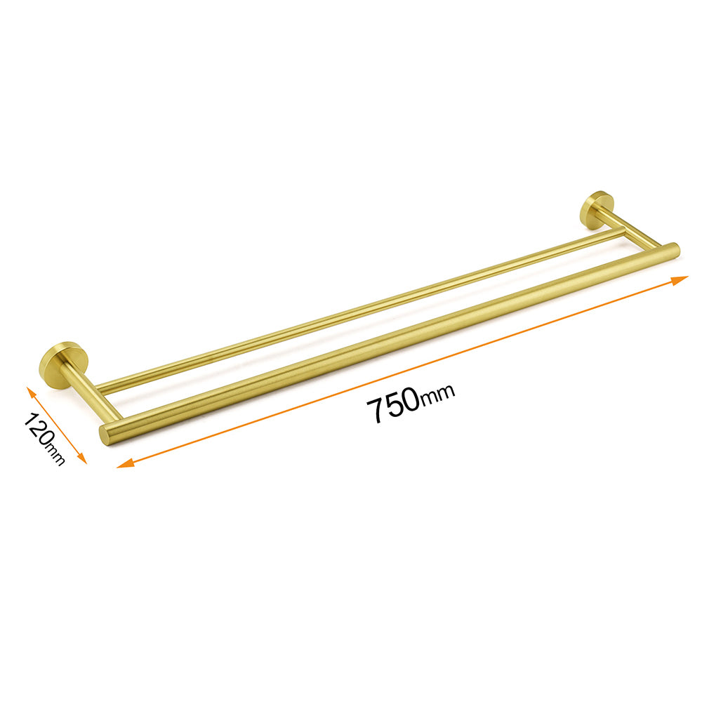 Brushed Gold 600mm Long Double Towel Rack Rail Holder Bar Round Stainless Steel V1233-6900376BG