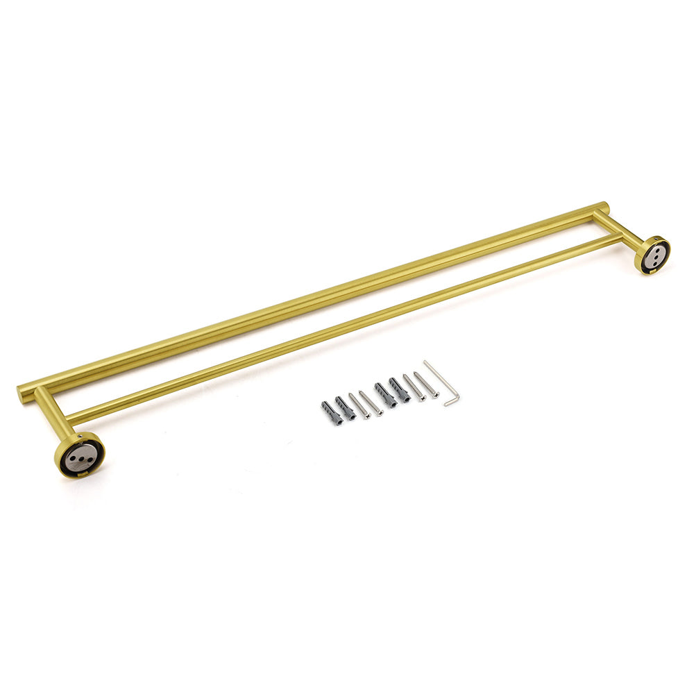 Brushed Gold 600mm Long Double Towel Rack Rail Holder Bar Round Stainless Steel V1233-6900376BG