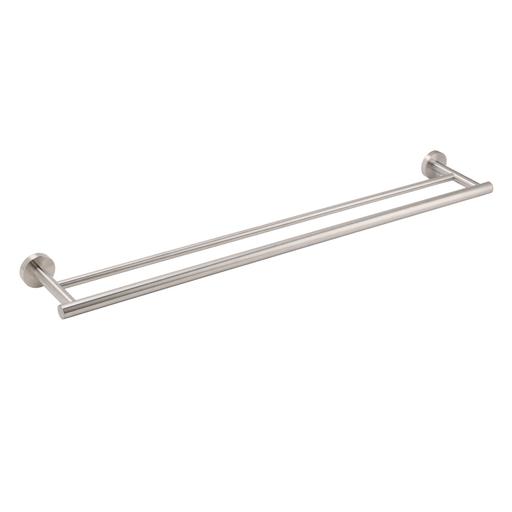 Brushed Nickel 750mm Double Towel Rack Rail Holder Round Hanger Bar Wall Mounted V1233-6900376BS