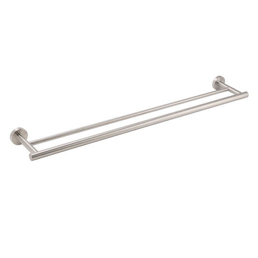 Brushed Nickel 750mm Double Towel Rack Rail Holder Round Hanger Bar Wall Mounted V1233-6900376BS