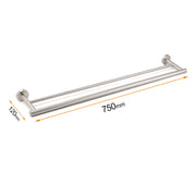 Brushed Nickel 750mm Double Towel Rack Rail Holder Round Hanger Bar Wall Mounted V1233-6900376BS