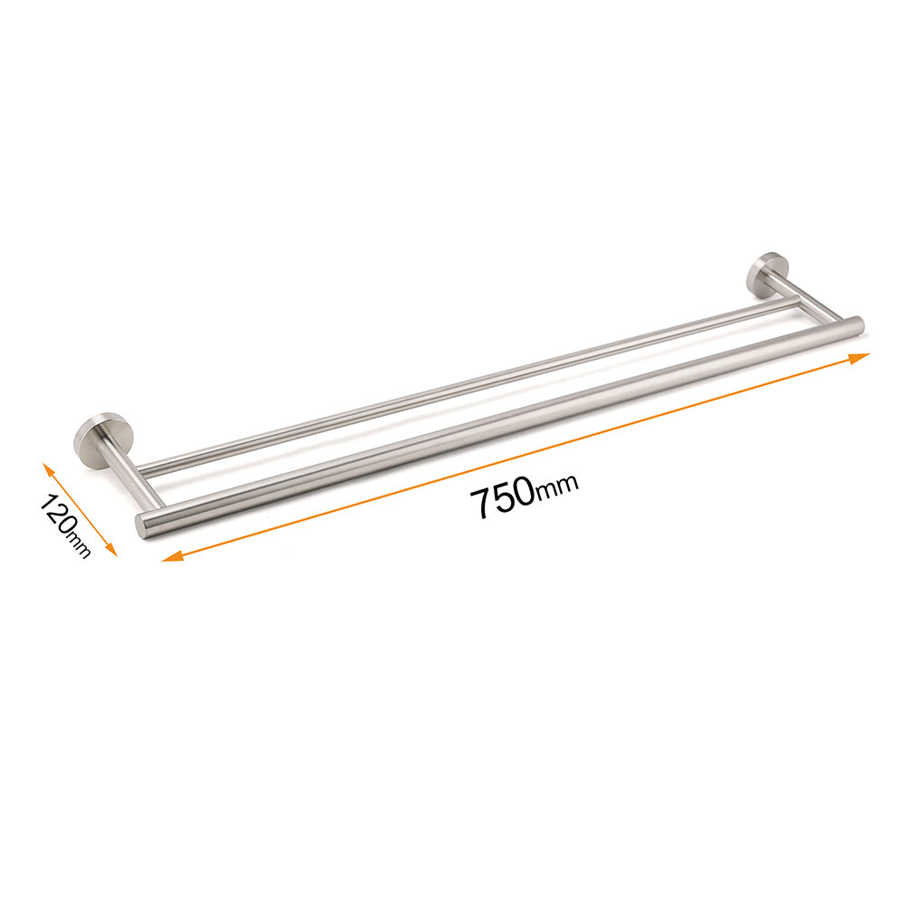 Brushed Nickel 750mm Double Towel Rack Rail Holder Round Hanger Bar Wall Mounted V1233-6900376BS