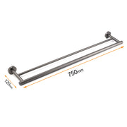 Gun Metal Stainless Steel 750mm Double Towel Rack Rail Holder Round Hanger Bar V1233-6900376GM