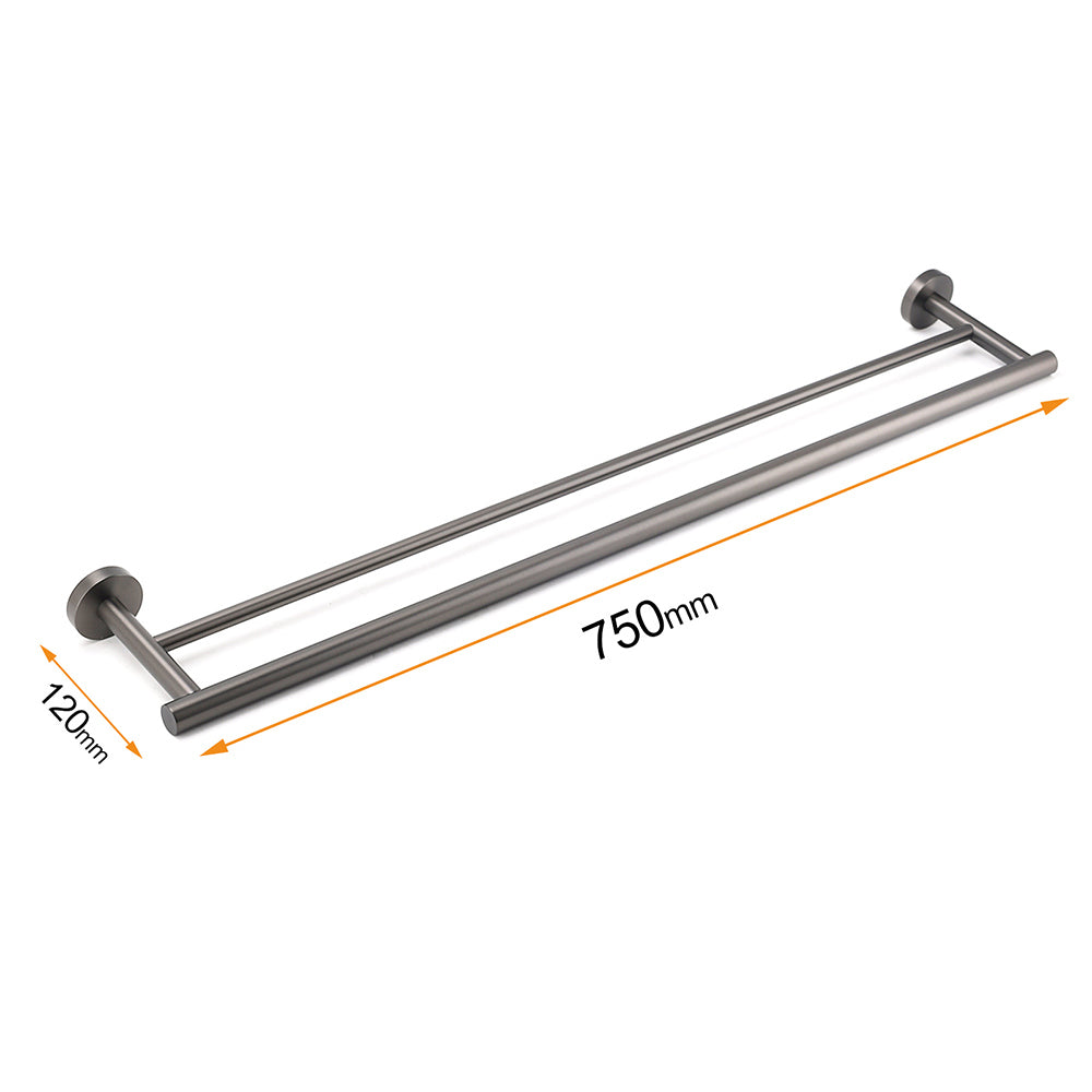 Gun Metal Stainless Steel 750mm Double Towel Rack Rail Holder Round Hanger Bar V1233-6900376GM