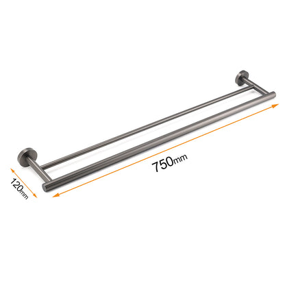 Gun Metal Stainless Steel 750mm Double Towel Rack Rail Holder Round Hanger Bar V1233-6900376GM