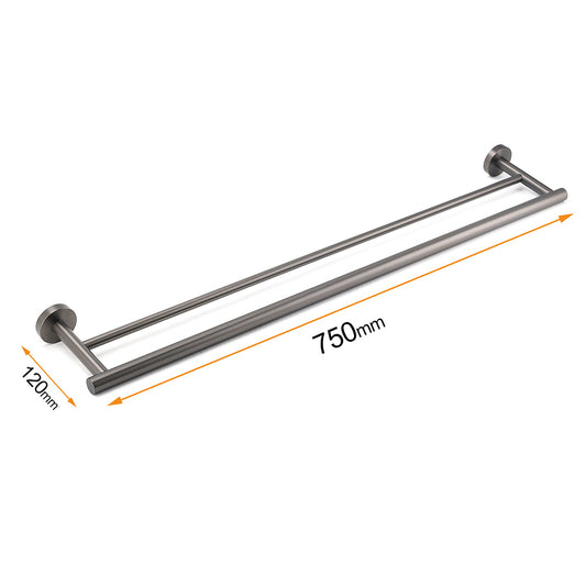 Gun Metal Stainless Steel 750mm Double Towel Rack Rail Holder Round Hanger Bar V1233-6900376GM
