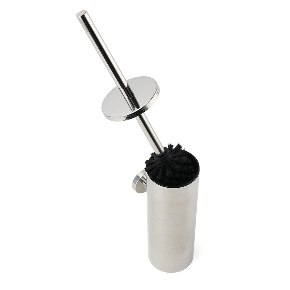 Polished Chrome Silver Round Toilet Brush Wall Mount Holder Cup Stainless Steel V1233-69013PS