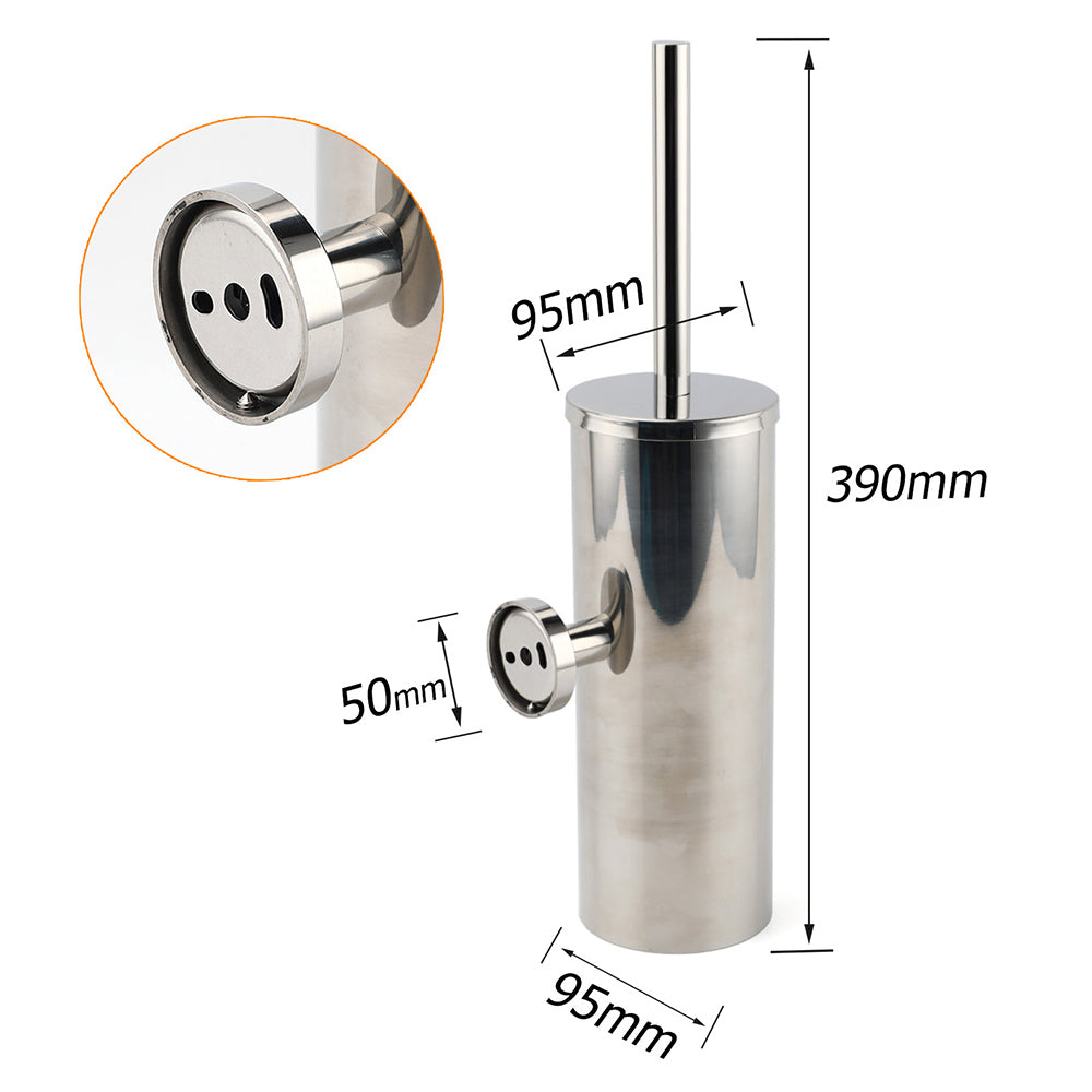 Polished Chrome Silver Round Toilet Brush Wall Mount Holder Cup Stainless Steel V1233-69013PS