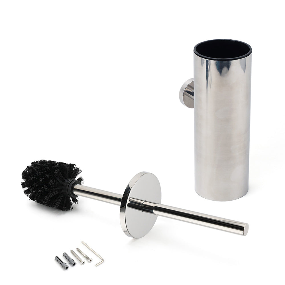 Polished Chrome Silver Round Toilet Brush Wall Mount Holder Cup Stainless Steel V1233-69013PS