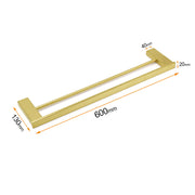 Square SUS Double Towel Rail Rack 600mm Brushed Gold Hanger Holder Bar Bathroom V1233-8700360BG