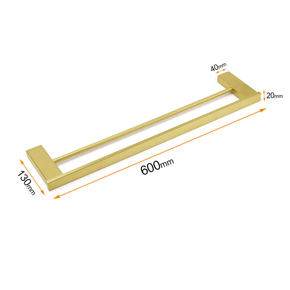 Square SUS Double Towel Rail Rack 600mm Brushed Gold Hanger Holder Bar Bathroom V1233-8700360BG