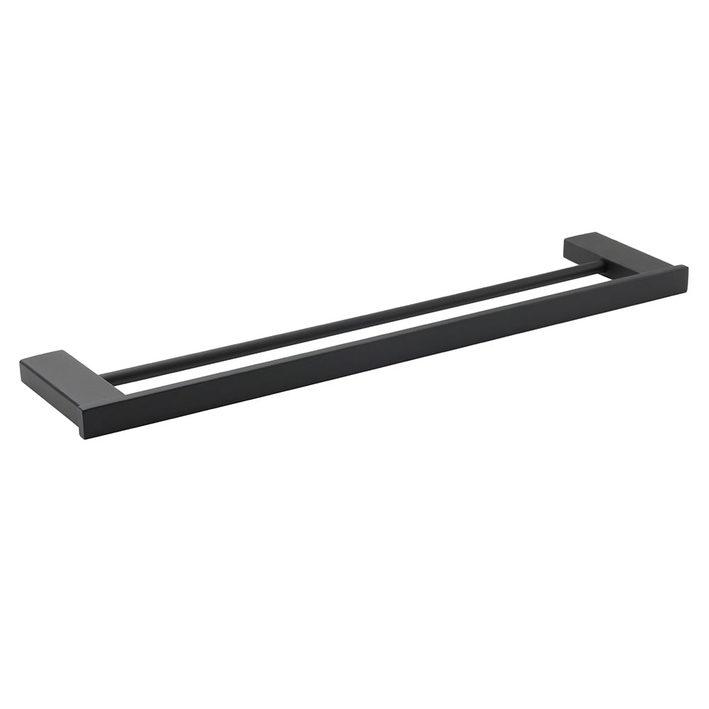 Matt Black Cubic Square 600mm Double Towel Rail Rack Hanger Holder Bar Wall Kit V1233-8700360BL
