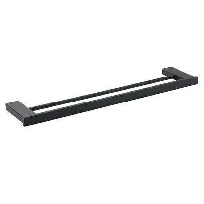 Matt Black Cubic Square 600mm Double Towel Rail Rack Hanger Holder Bar Wall Kit V1233-8700360BL