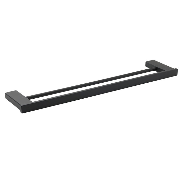 Matt Black Cubic Square 600mm Double Towel Rail Rack Hanger Holder Bar Wall Kit V1233-8700360BL