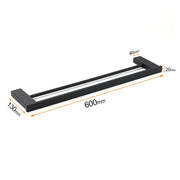 Matt Black Cubic Square 600mm Double Towel Rail Rack Hanger Holder Bar Wall Kit V1233-8700360BL