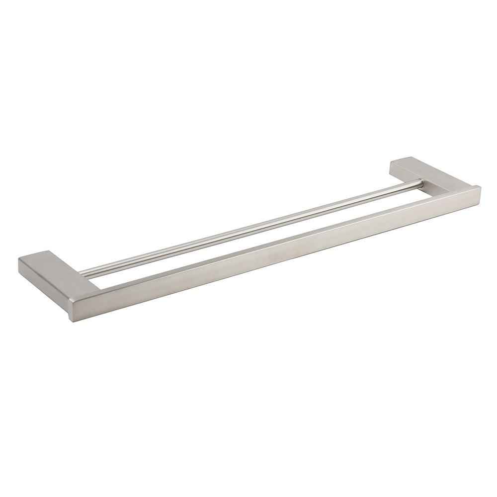 Brushed Nickel Square Towel Rail Rack 600mm Double Hanger Holder Bar Bathroom V1233-8700360BN