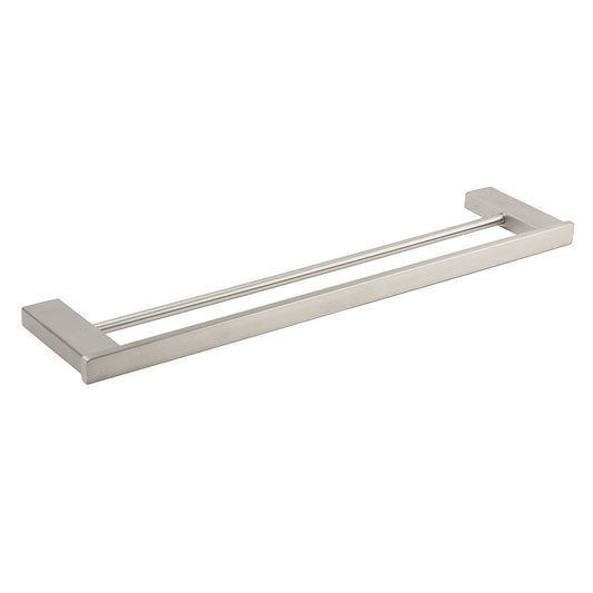 Brushed Nickel Square Towel Rail Rack 600mm Double Hanger Holder Bar Bathroom V1233-8700360BN