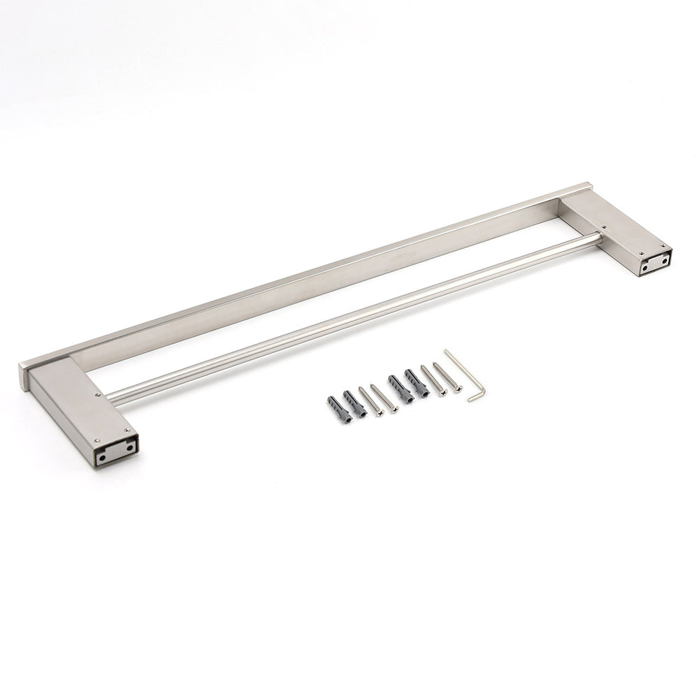 Brushed Nickel Square Towel Rail Rack 600mm Double Hanger Holder Bar Bathroom V1233-8700360BN