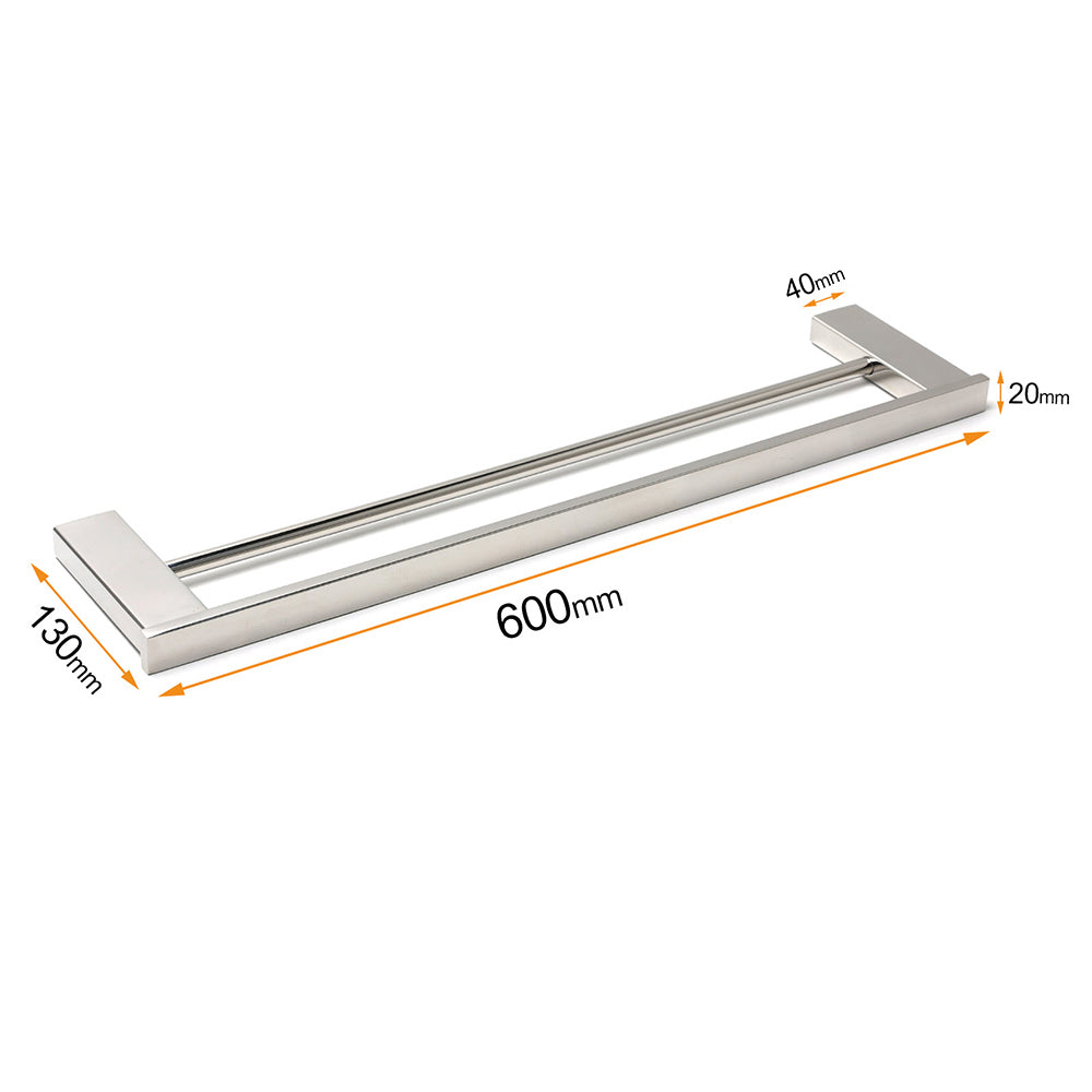 Bathroom Polish Chrome Square Towel Rail Rack 600mm Double Hanger Holder Bar V1233-8700360CR