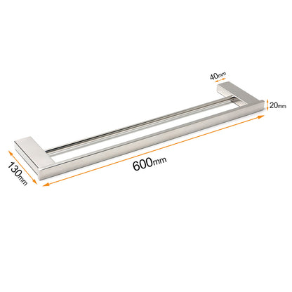 Bathroom Polish Chrome Square Towel Rail Rack 600mm Double Hanger Holder Bar V1233-8700360CR