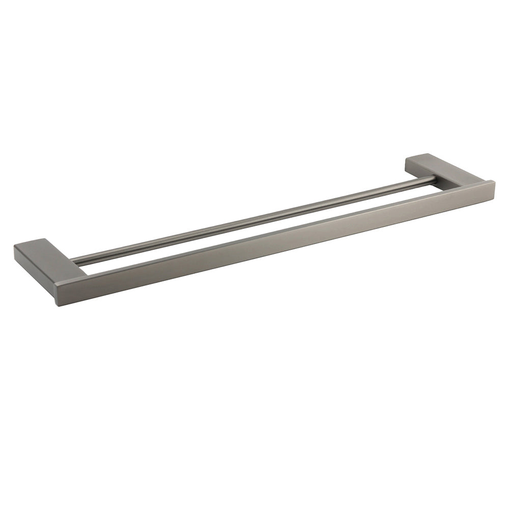 Gun Metal Grey Square Strong Towel Rail Rack 600mm Double Hanger Holder Bar Kit V1233-8700360GM