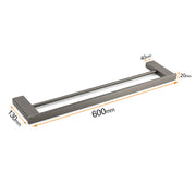 Gun Metal Grey Square Strong Towel Rail Rack 600mm Double Hanger Holder Bar Kit V1233-8700360GM