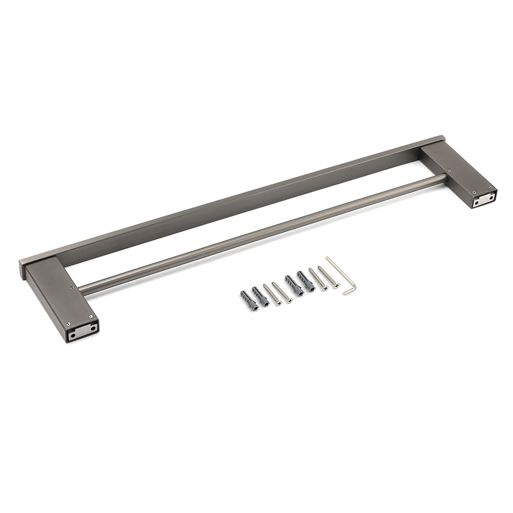 Gun Metal Grey Square Strong Towel Rail Rack 600mm Double Hanger Holder Bar Kit V1233-8700360GM