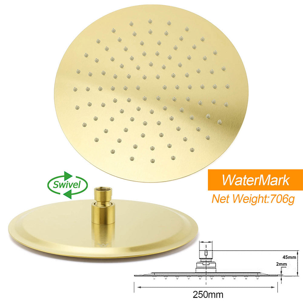 PVD Brushed Gold 10" Shower Rain Head 355mm Straight Wall Mount Arm Bathroom Set V1233-A201GKSR110G