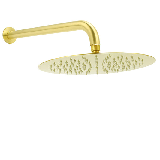 PVD Brushed Gold 12" Shower Rain Head 355mm Straight Wall Mount Arm Bathroom Set V1233-A201GKSR112G