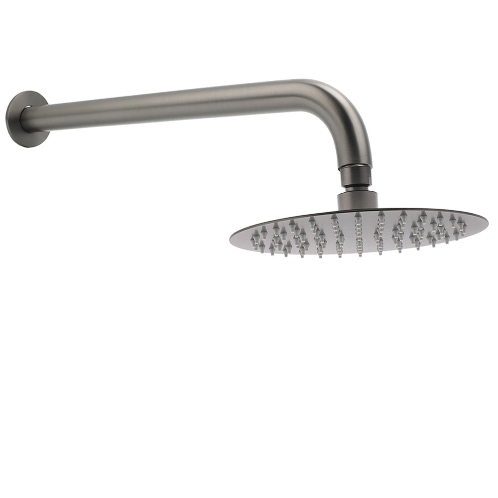 WELS Gun Metal Round 8" Rain Shower Head 400mm Straight Wall Mounted Arm Bath Set V1233-A201GMKSR108GM
