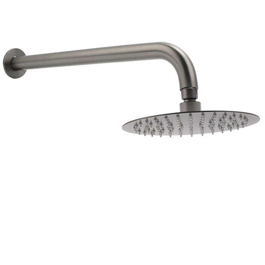 WELS Gun Metal Round 8" Rain Shower Head 400mm Straight Wall Mounted Arm Bath Set V1233-A201GMKSR108GM