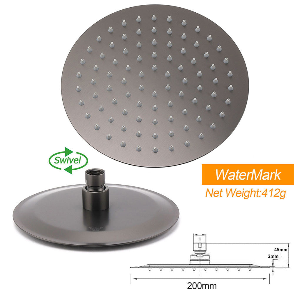 WELS Gun Metal Round 8" Rain Shower Head 400mm Straight Wall Mounted Arm Bath Set V1233-A201GMKSR108GM