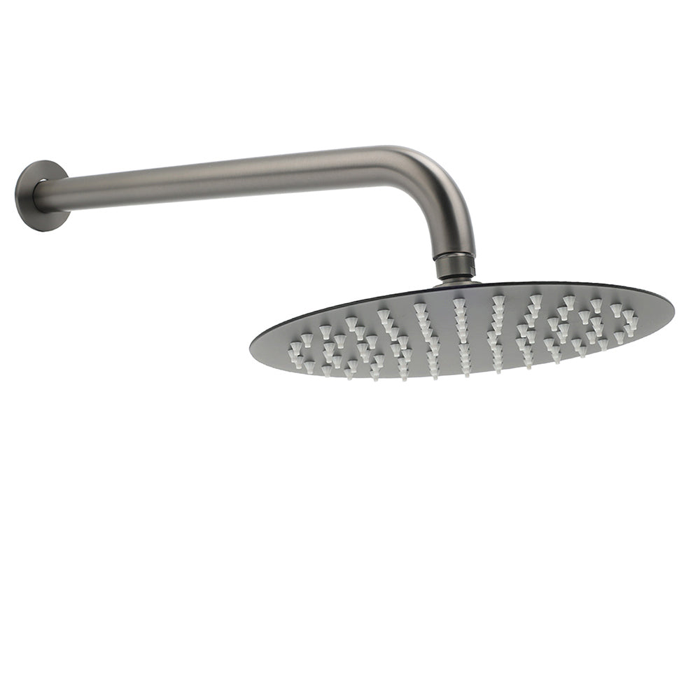 WELS Gun Metal Round 10" Rain Shower Head 400mm Straight Wall Mounted Arm Bath Set V1233-A201GMKSR110GM