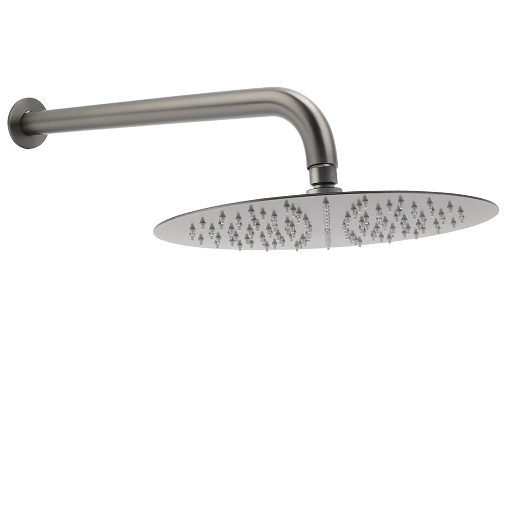 WELS Gun Metal Round 12" Rain Shower Head 400mm Straight Wall Mounted Arm Bath Set V1233-A201GMKSR112GM