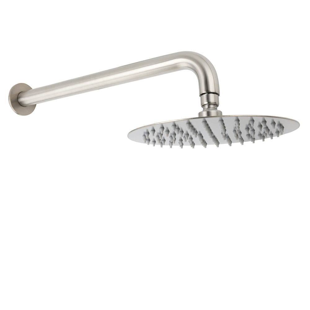 WELS Brushed Nickel Round 8" Rain Shower Head Straight Wall Mount Arm Mixer Set V1233-A201NKSR108N