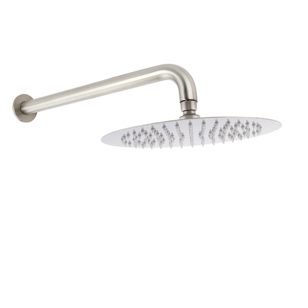 WELS Brushed Nickel Round 10" Rain Shower Head Straight Wall Mount Arm Mixer Set V1233-A201NKSR110N