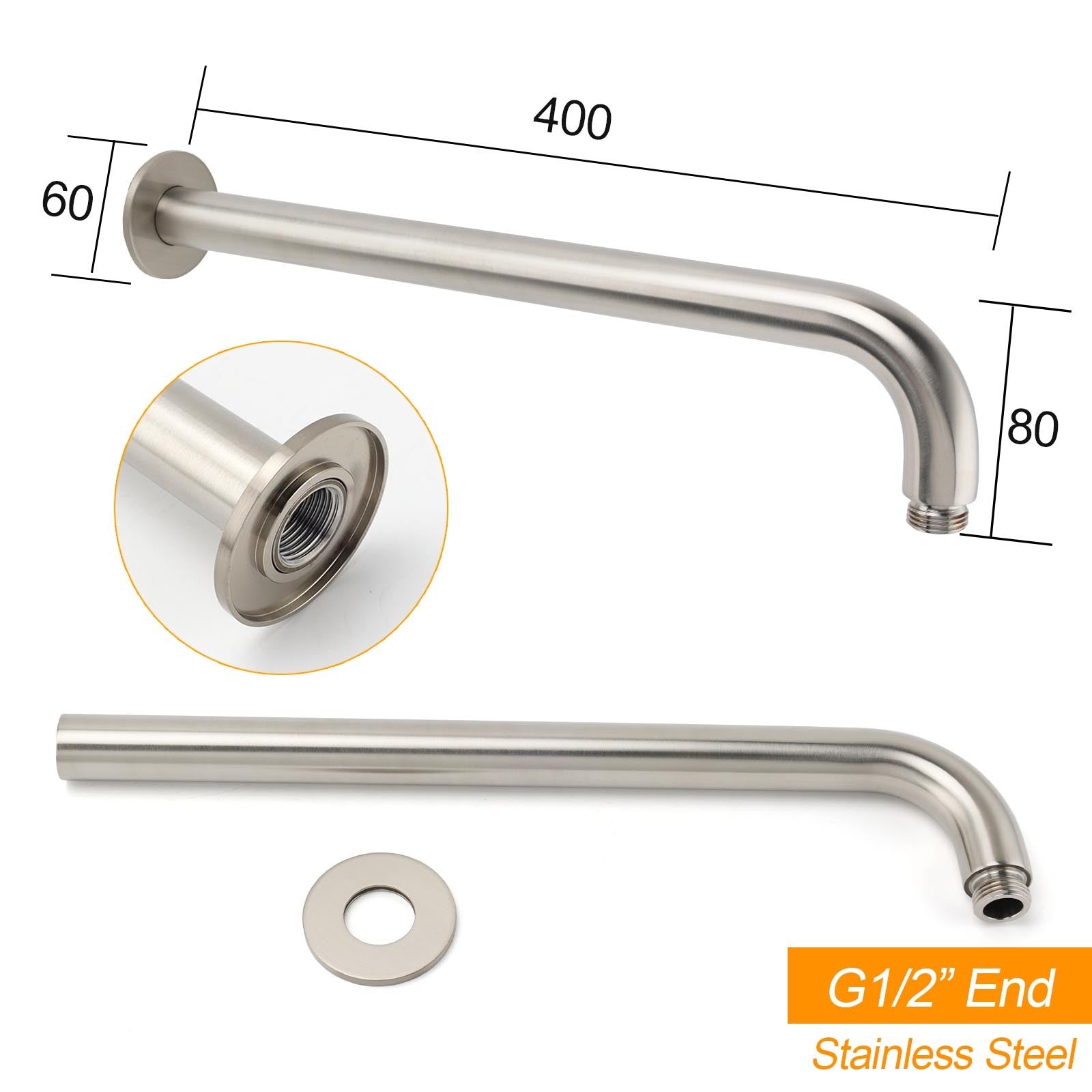 WELS Brushed Nickel Round 10" Rain Shower Head Straight Wall Mount Arm Mixer Set V1233-A201NKSR110N