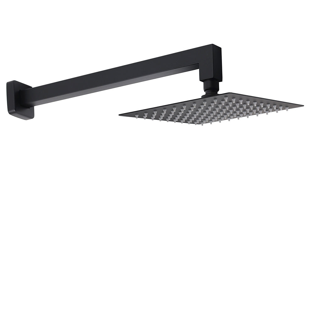 Matt Black Square 8" Rainfall Shower Head & 400mm Brass Straight Wall Mount Arm Set V1233-A203BKSS108B