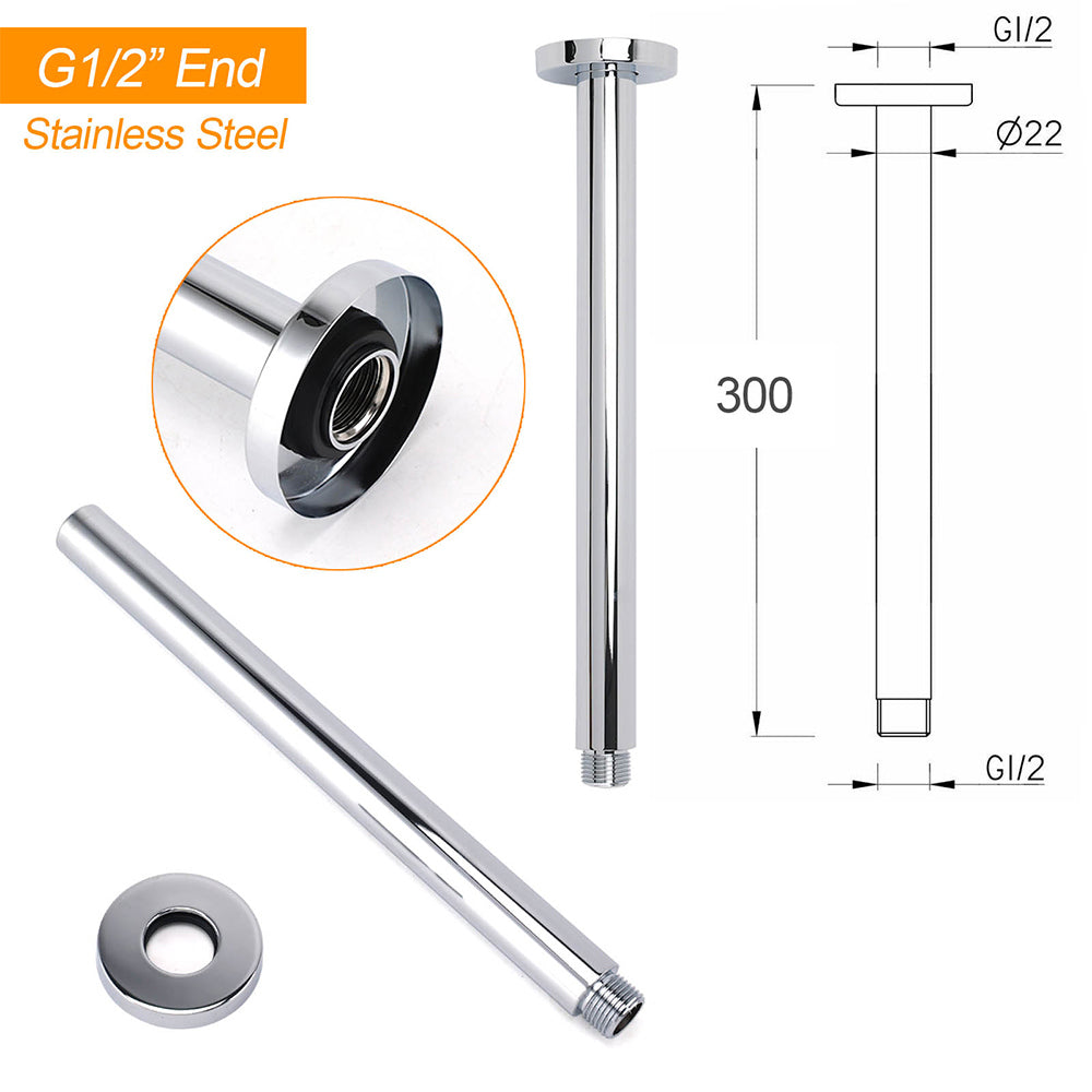 WELS Chrome Large 16" Round Rain Shower Head 300mm Ceiling Dropper Extension Arm Set V1233-A501FKSR116