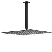 Matt Black 16" Large Rainfall Shower Head 300mm Ceiling Dropper Arm Square Mixer Taps V1233-A502300BKSS116B