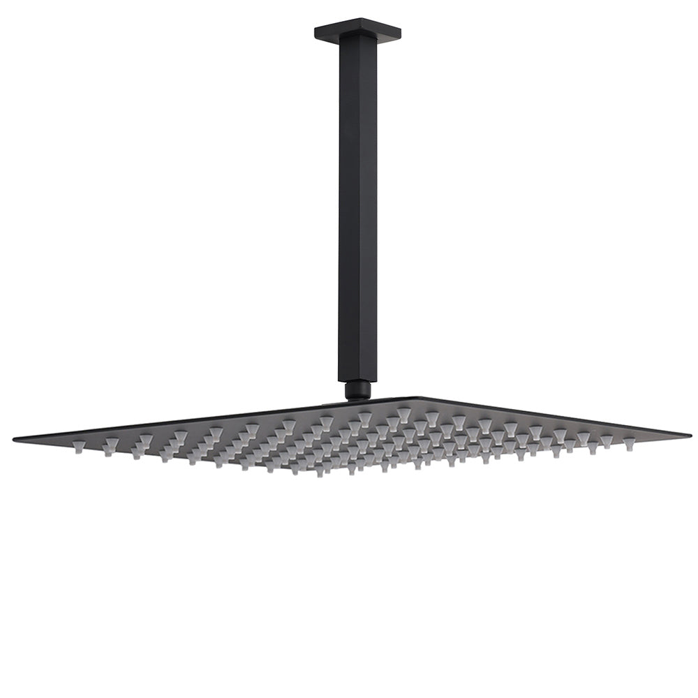 Matt Black 16" Large Rainfall Shower Head 300mm Ceiling Dropper Arm Square Mixer Taps V1233-A502300BKSS116B