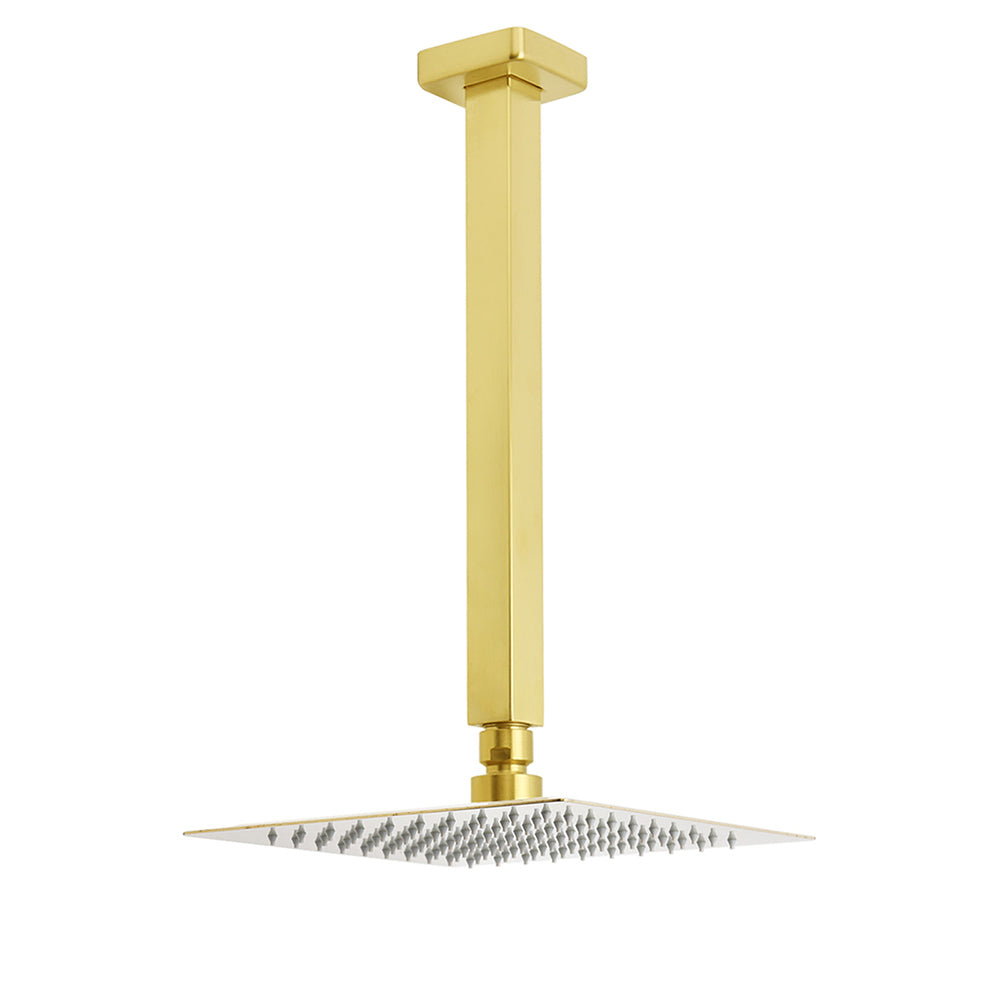 WELS Brushed Gold Square 8" Rain Shower Head 300mm Brass Ceiling Dropper Arm Set V1233-A502300GKSS108G