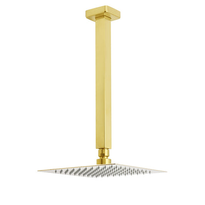 WELS Brushed Gold Square 8" Rain Shower Head 300mm Brass Ceiling Dropper Arm Set V1233-A502300GKSS108G