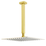 Brushed Gold Square 12" Rainfall Shower Head 30cm Ceiling Dropper Extension Arm Set V1233-A502300GKSS112G