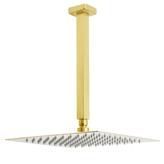 Brushed Gold Square 12" Rainfall Shower Head 30cm Ceiling Dropper Extension Arm Set V1233-A502300GKSS112G