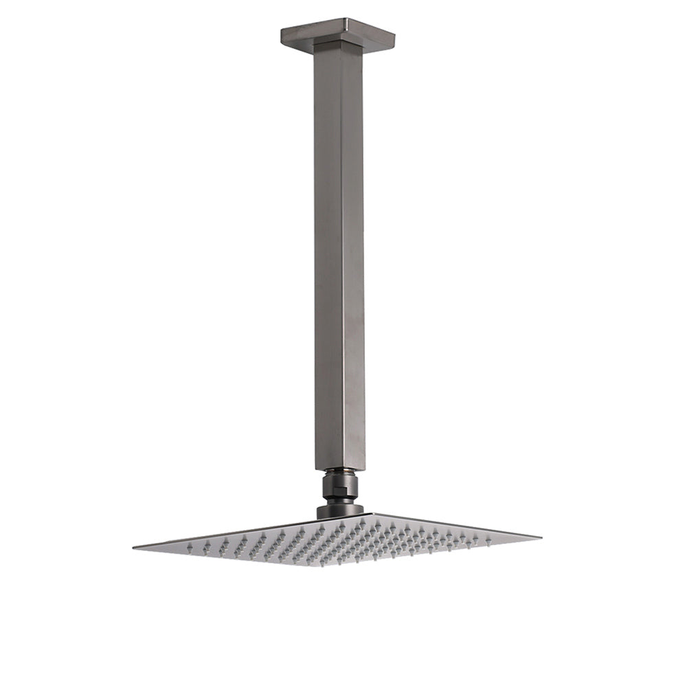 Gun Metal Square 8" Rainfall Shower Head 300mm Ceiling Dropper Arm Bath Set WELS V1233-A502300GMKSS108GM