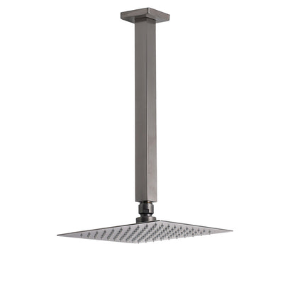 Gun Metal Square 8" Rainfall Shower Head 300mm Ceiling Dropper Arm Bath Set WELS V1233-A502300GMKSS108GM