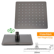Gun Metal Square 8" Rainfall Shower Head 300mm Ceiling Dropper Arm Bath Set WELS V1233-A502300GMKSS108GM